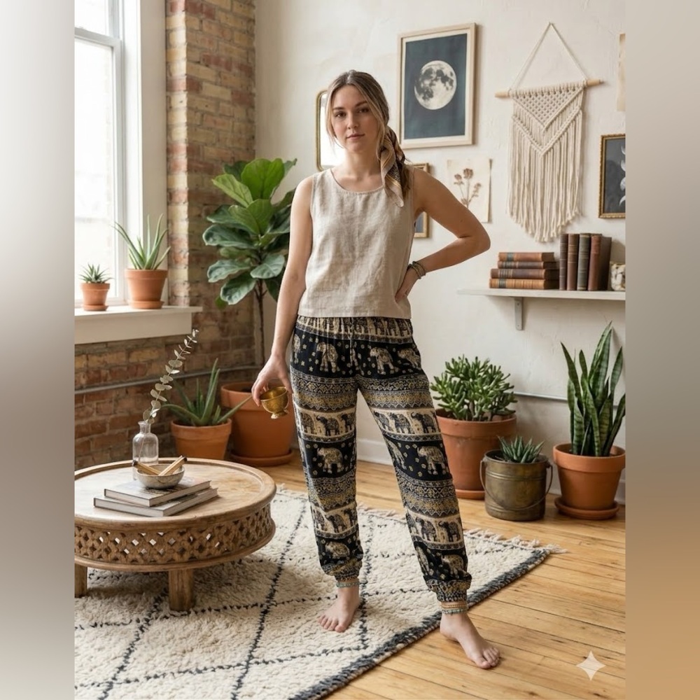 Earthbound Trading Co. Elephant Boho Harem Pants | Large | Hippie Chic Lounge